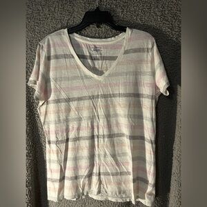 G.H. Bass & Co. Multicolor Striped V-Neck Tee